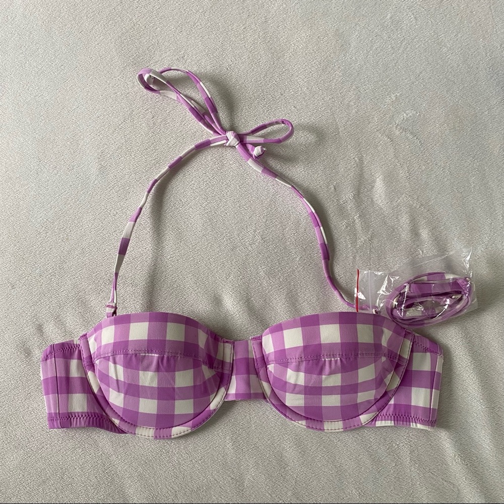 NWT J. Crew Purple & White Gingham Underwire Bikini Top 34A